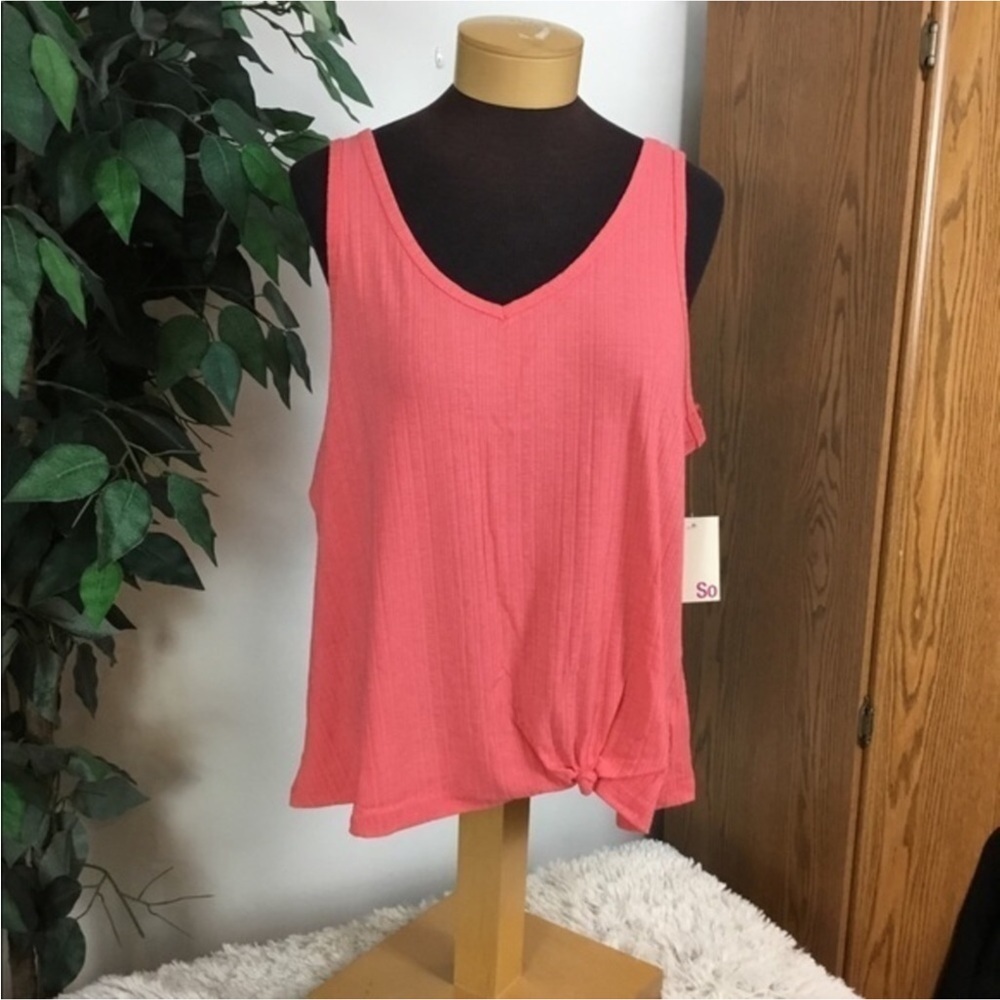 SO double V Neck knotted front tank top Woman’s Juniors size XL hawaiian…